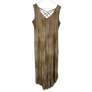 Sami & Jo Womens Small Jumpsuit Tan Brown Textured Stripe Lattice Back Wide Leg